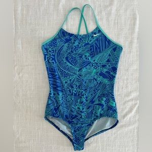 NIKE NSW kid’s blue cross back one piece swim suit | XL (girl’s 13-15yrs)